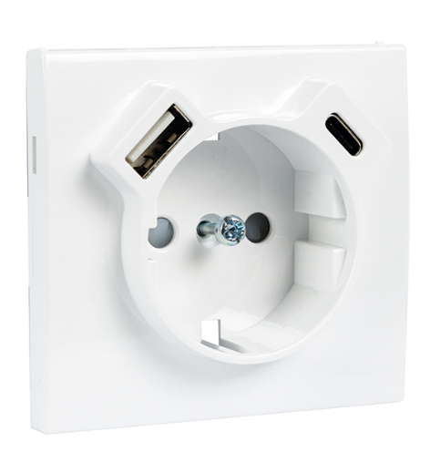 Cover Plate for Earth Socket Schuko + USB Type A and Type C