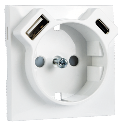 Cover Plate for Earth Socket Schuko + USB Type A and Type C