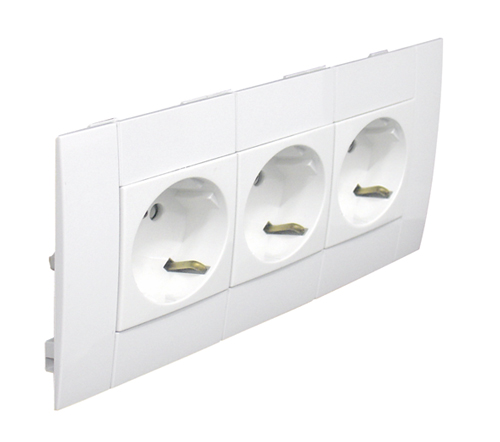 Block of Three Safety Modular Earth Sockets (Schuko Type) L75 - 6 Modules